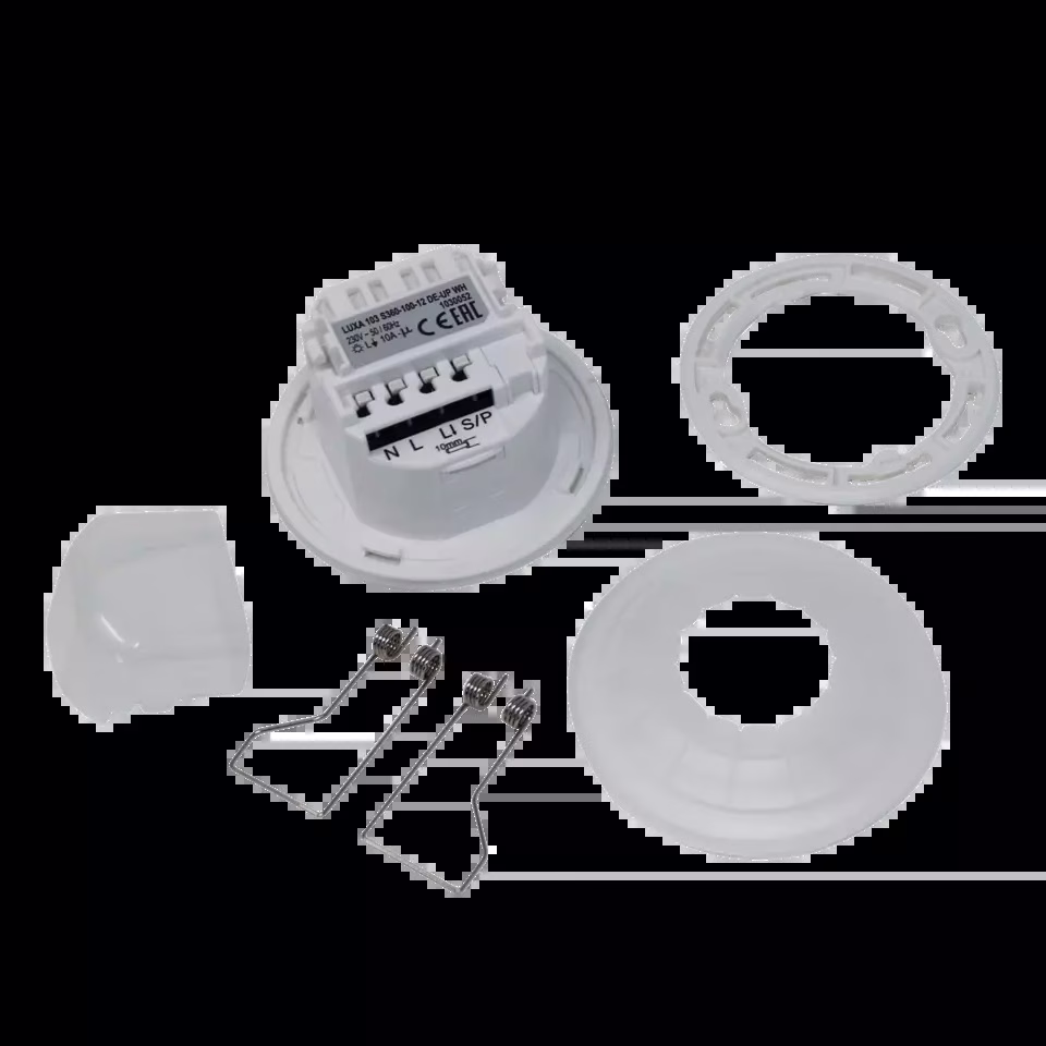 Presence detector for ceiling mounting, flush/surface-mounted, detection range 12 m, 1 x light