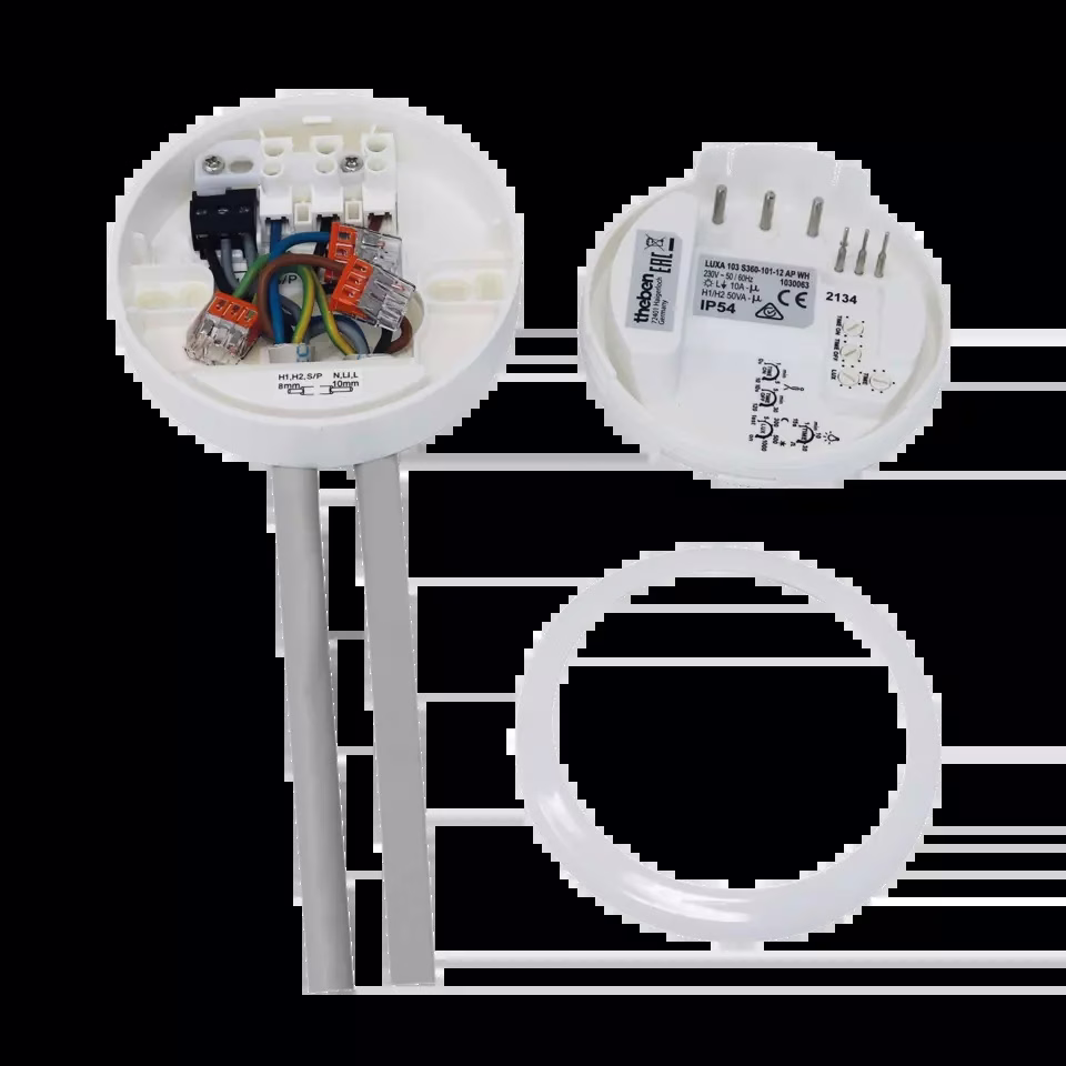 Presence detector, ceiling mounting, detection range 12 m, 1 x light, 1 x HVAC