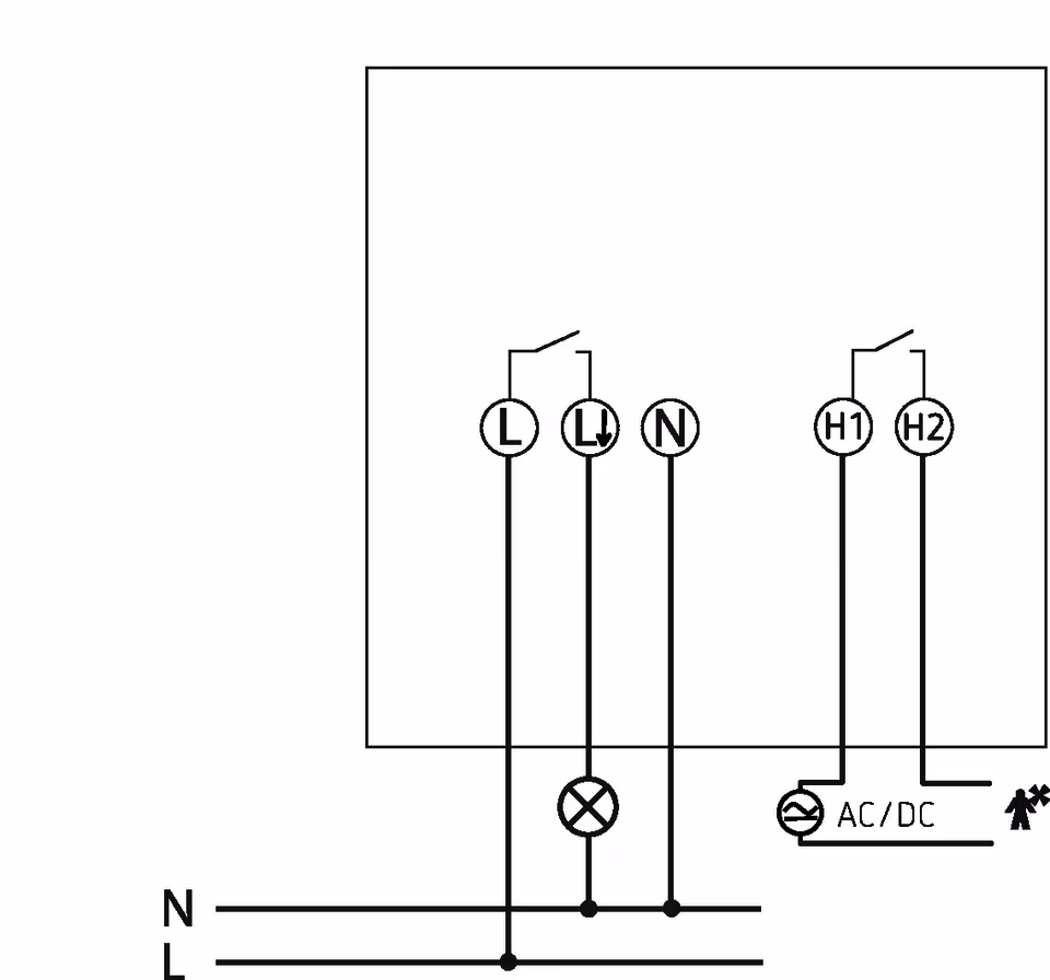 Motion detector DE ceiling mounting, round detection range, transverse 8 m, seated 3 m, 1 channel light, 1 channel presence