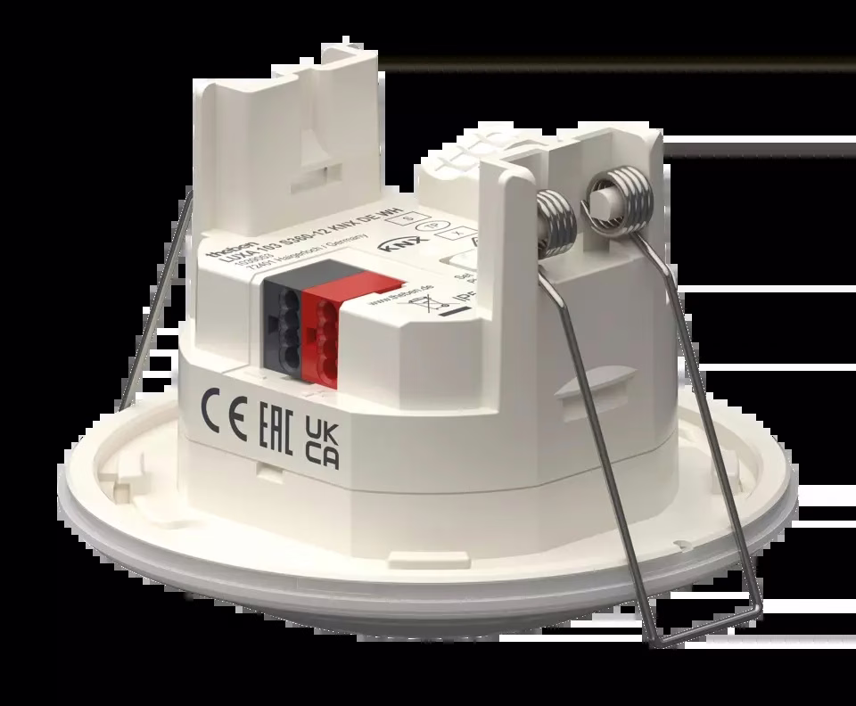 KNX presence detector, ceiling mounting DE, 2 x light, 2 x presence, detection range 12 m