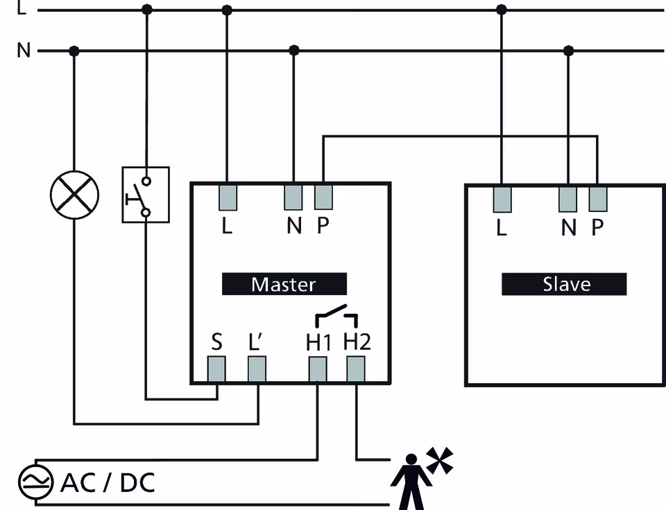 Presence detector for ceiling mounting, slave version
