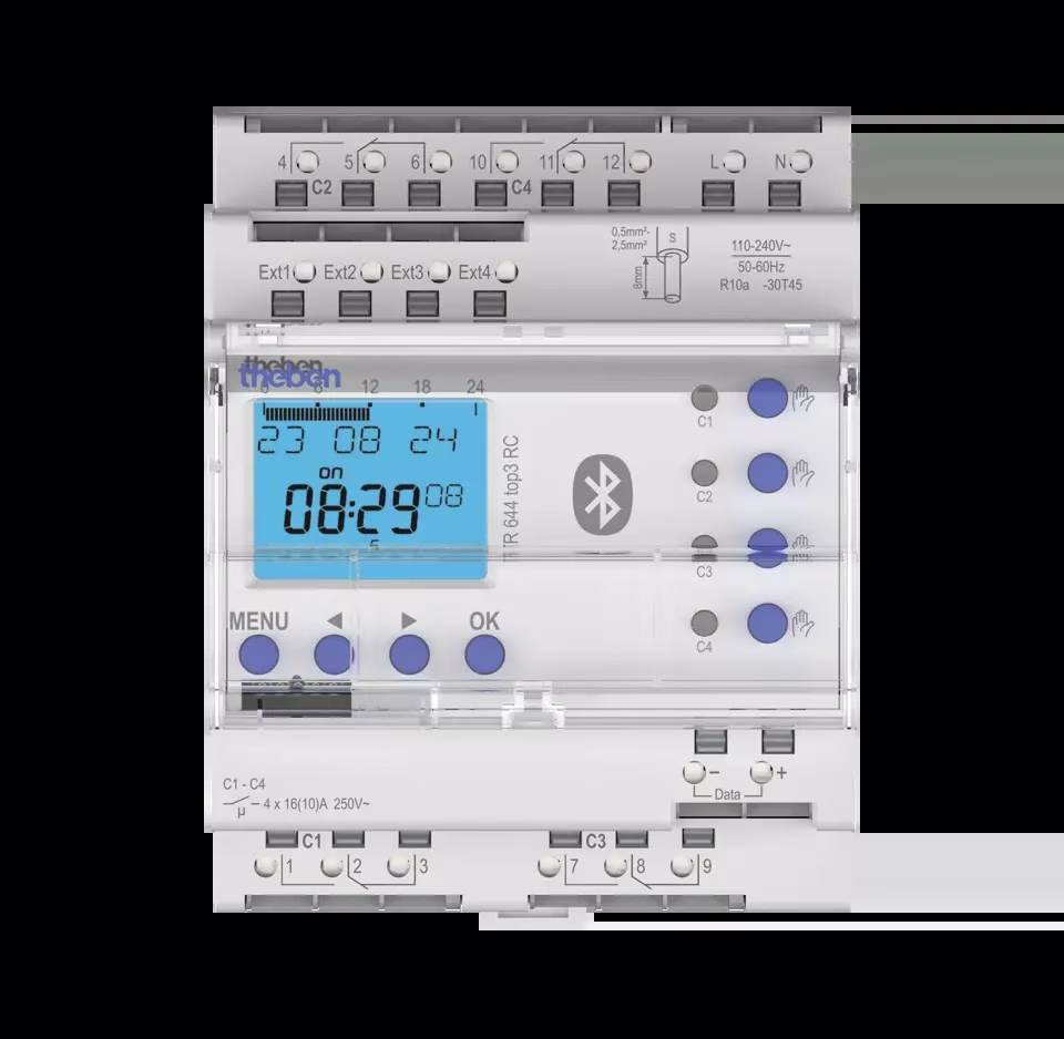 Digital timer, annual program and astro program, 4 channels, app programming possible, DCF or GNSS/GPS
