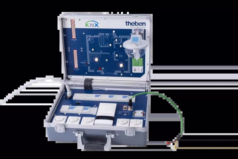 KNX training case with various KNX devices